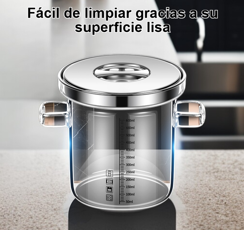 Olla de cocina transparente vista frontal en cocina moderna