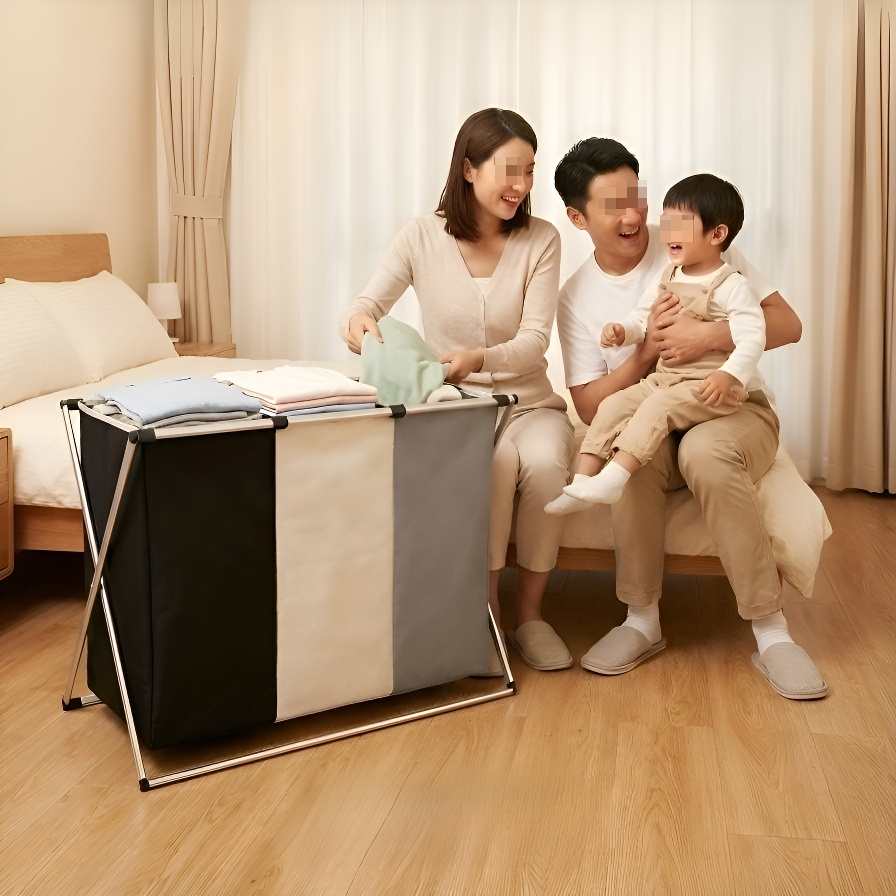 三層可摺疊洗衣收納籃