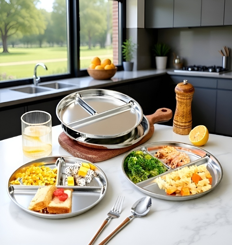 Comida de dieta organizada en plato dividido