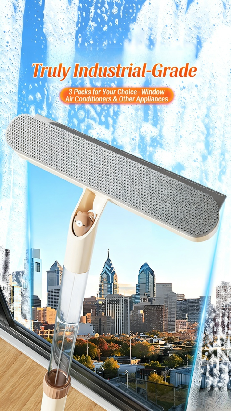 Fensterabzieher mit integriertem Flüssigkeitsspender in der Anwendung