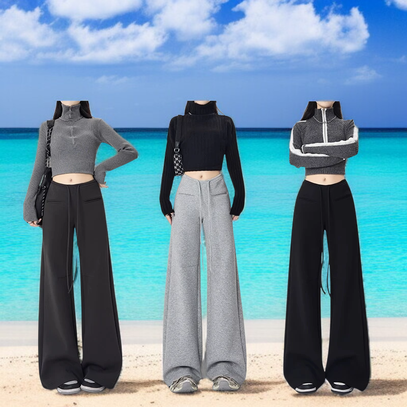 트레이닝 팬츠 여 하이웨스트 슬림 슬랙스 와이드 팬츠 와이드 슬림핏 여름 캐주얼 맨투맨