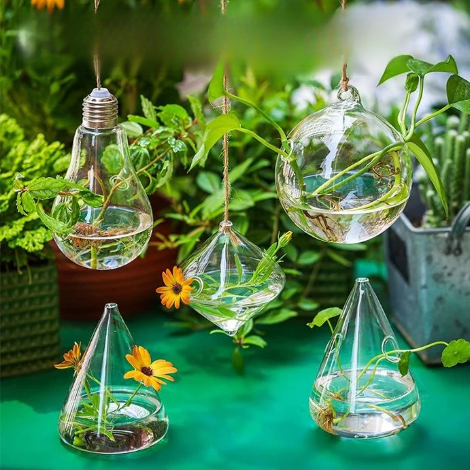 Vue rapprochée du récipient suspendu design pour fleurs