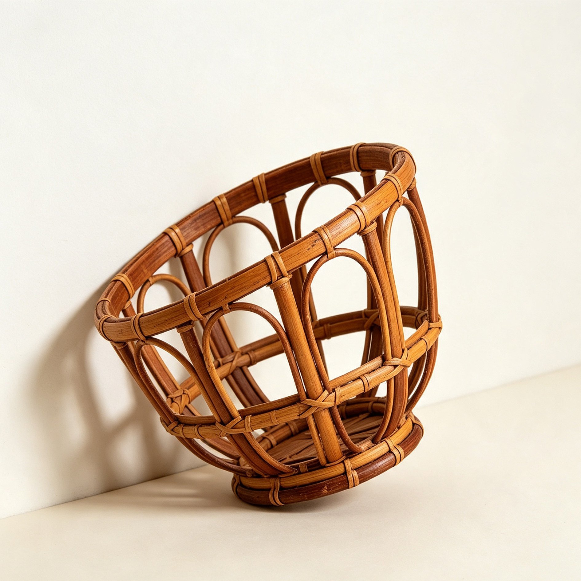 Decorative round basket made from natural rattan