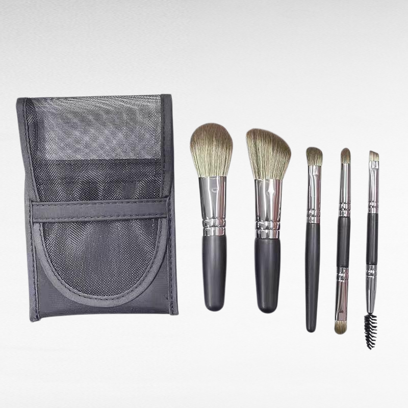 여행용 미니 5개 브러쉬 세트, 파우치 포함, 아이브로우・코쉐딩・블렌딩 듀얼 아이섀도우 브러쉬