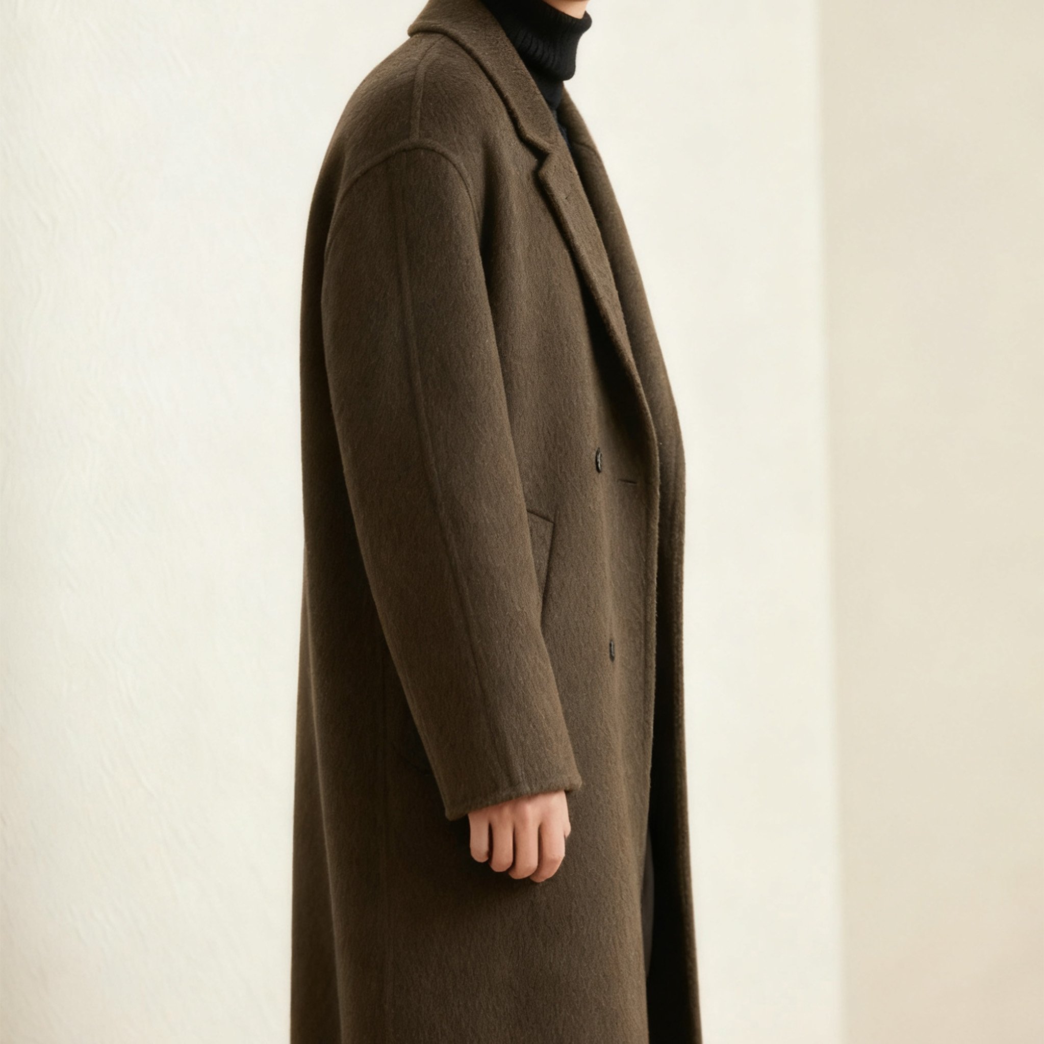 세련된 클래식 베이지 롱코트 전체 이미지