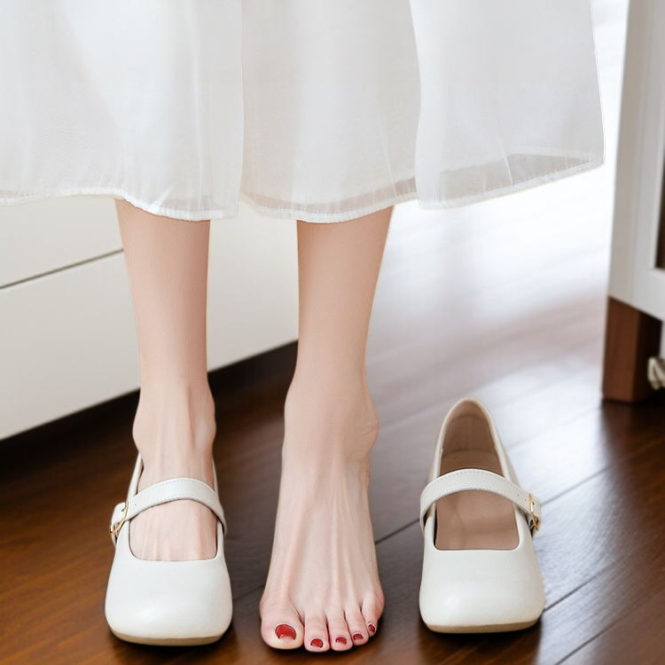 フェアリースタイルの上品なメリージェーンシューズ（女性用）2025年秋新作、シングルストラップのラウンドトゥシューズ（スカート付き）