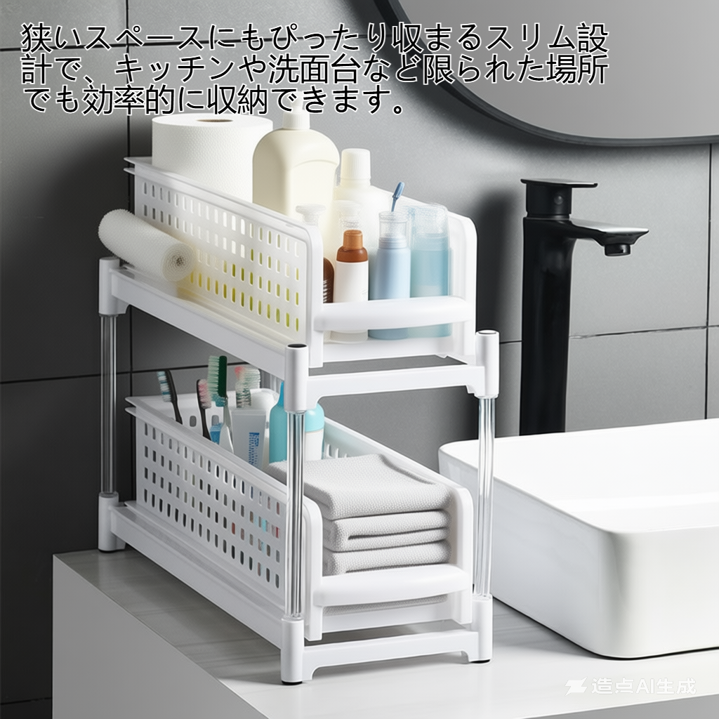 狭スリット二層プラスチック収納ラック