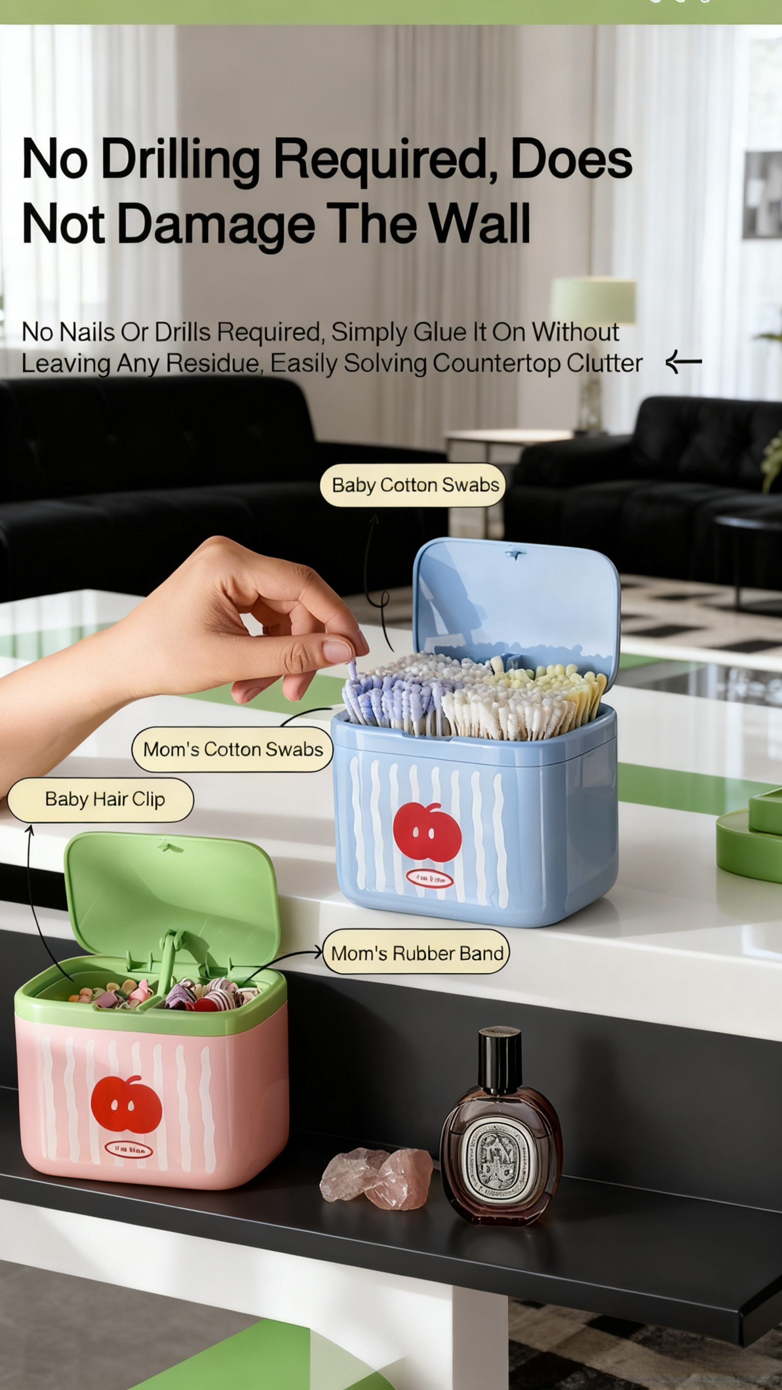 Modern bathroom organizer for cotton swabs