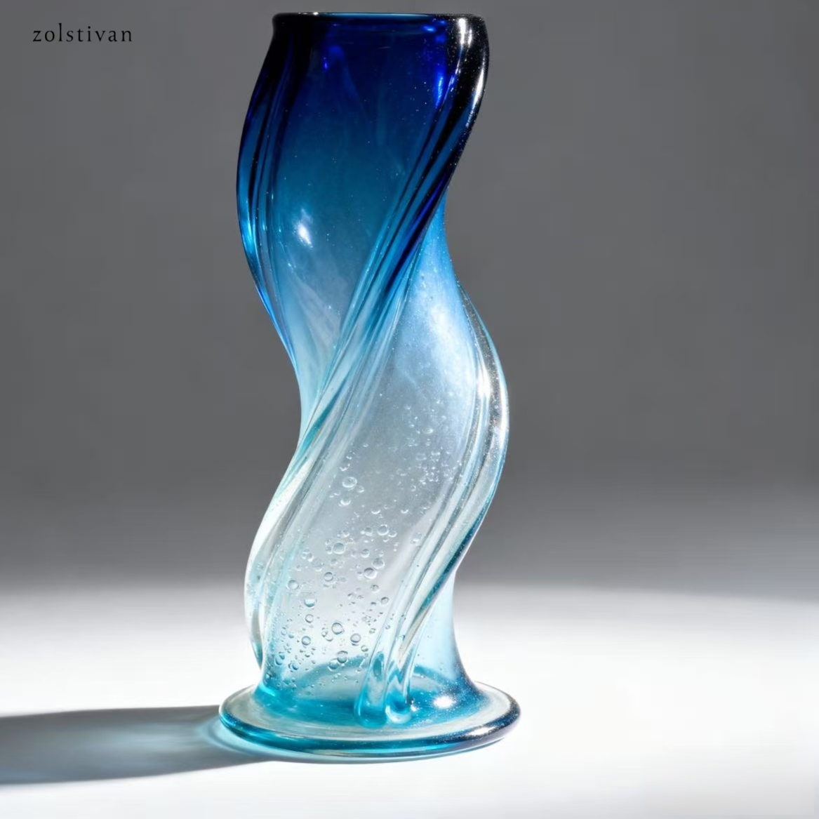 블루 그라데이션 버블 유리 아트 꽃병