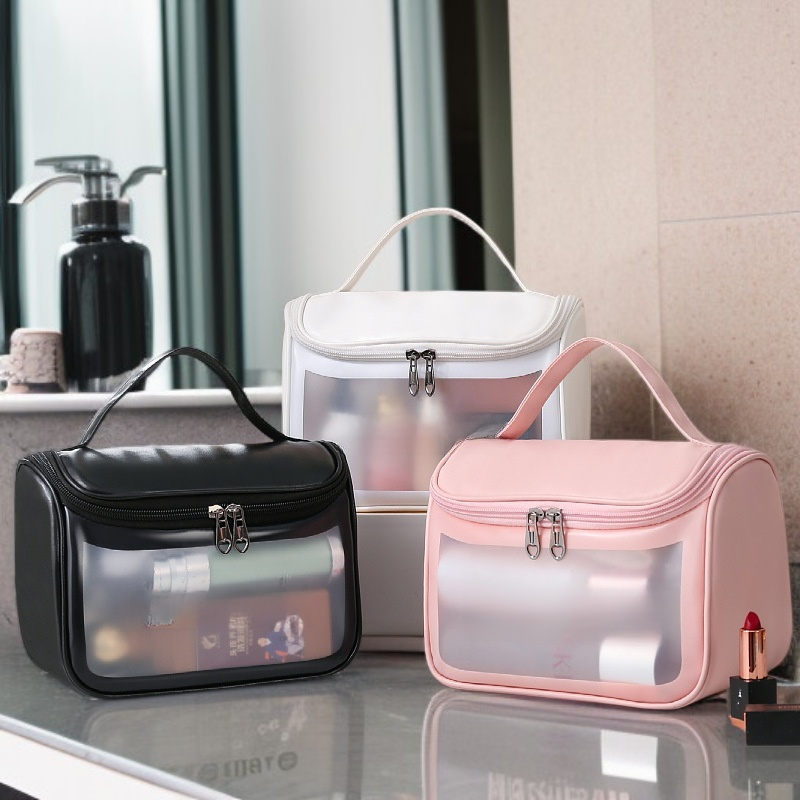 女性用ポータブル半透明マットトイレタリーバッグ