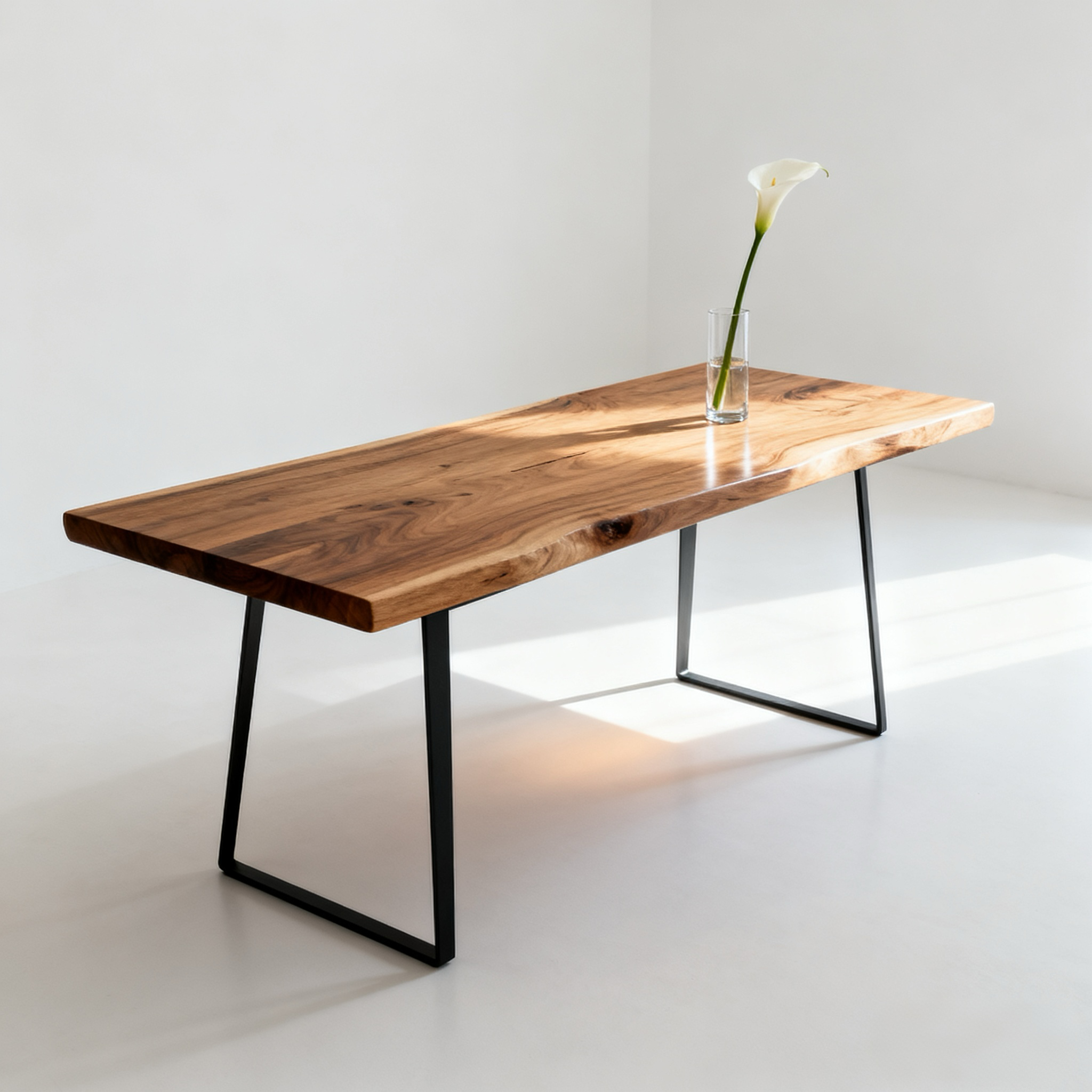 Mesa de madera maciza de color natural con forma irregular