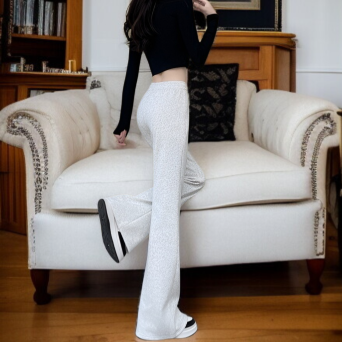 여자 키 작은 하이웨스트 일자 기모 그레이 플레어 팬츠 추동 날씬해 보이는 스포츠 와이드 팬츠