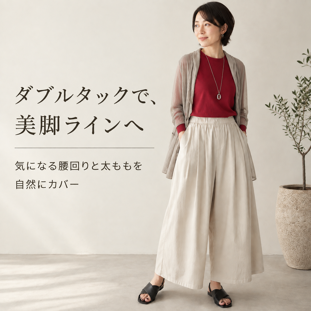 夏用ゆったりドレープ日本風九分丈ワイドパンツ レディース