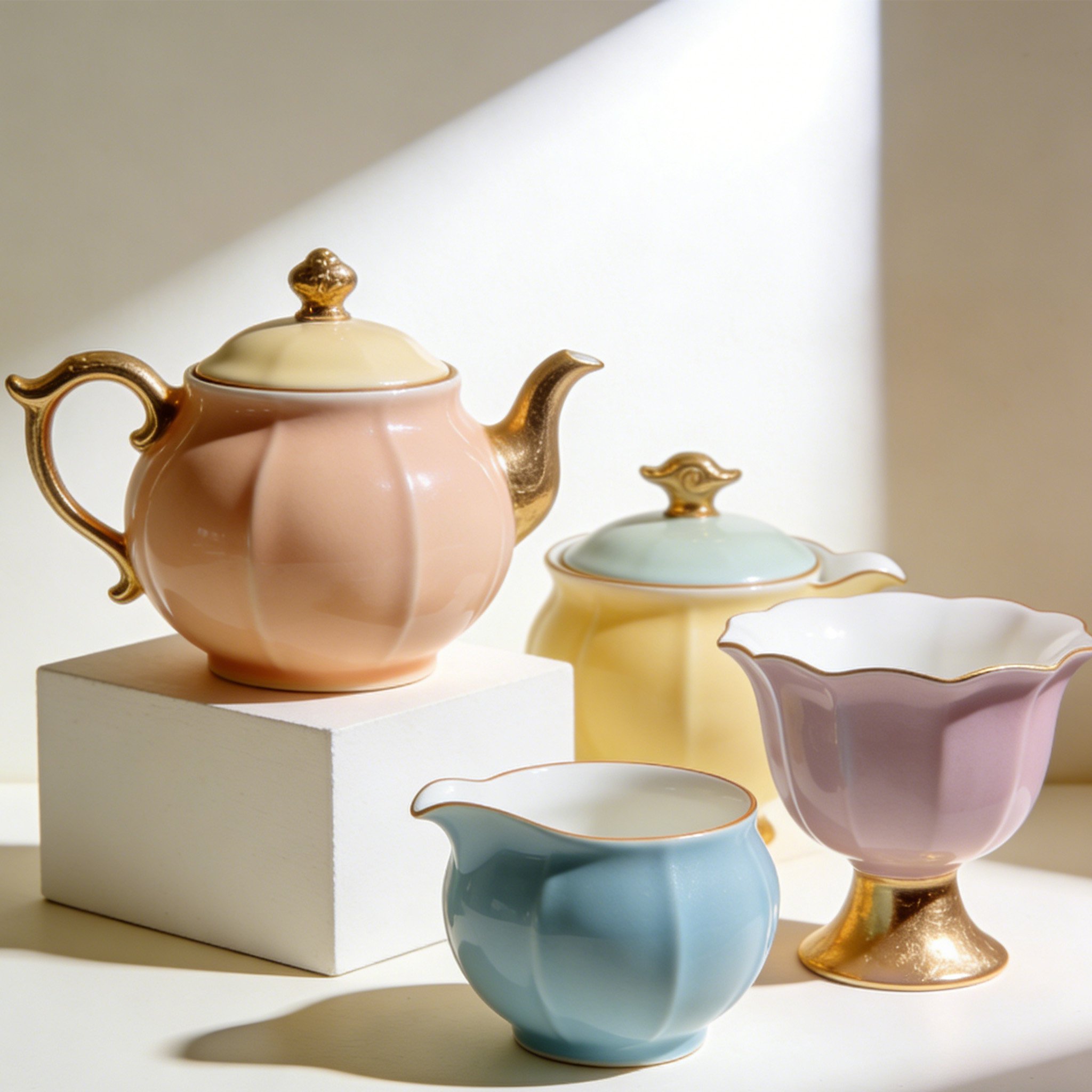 심플 도자기 다기 세트 전체 구성