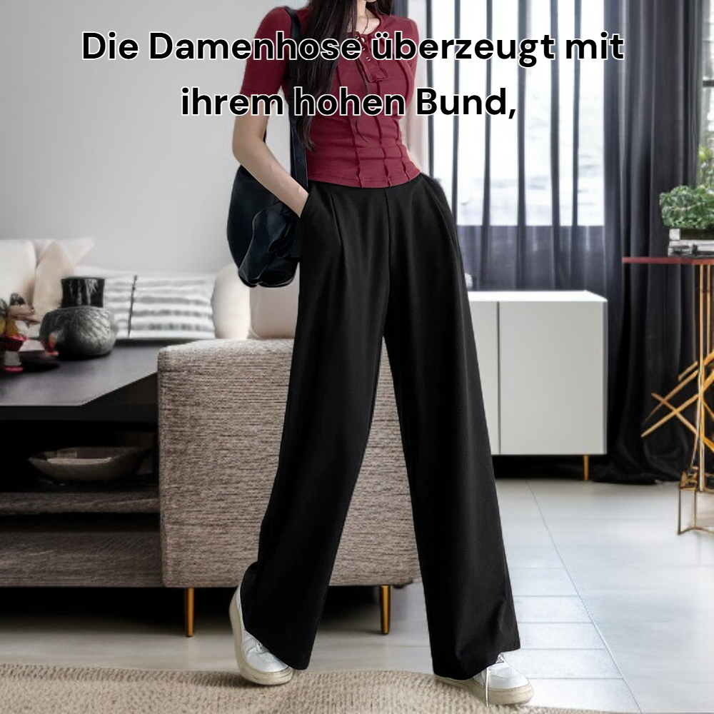 Schmal geschnittene, weit geschnittene Damenhose mit hohem Bund und schmeichelhaftem Fall.