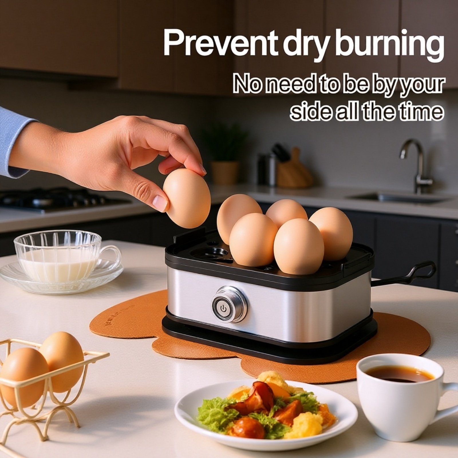 Portable Mini Stainless Steel Egg Cooker with Anti-Dry Burn & One-Touch Operation