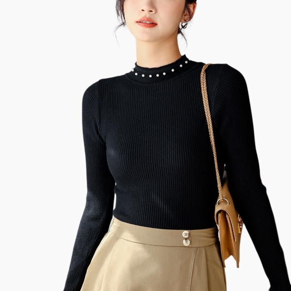 여성 블랙 루즈핏 니트 이너 반폴라 니트 레이스 이너 루즈핏 니트 풀오버 니트