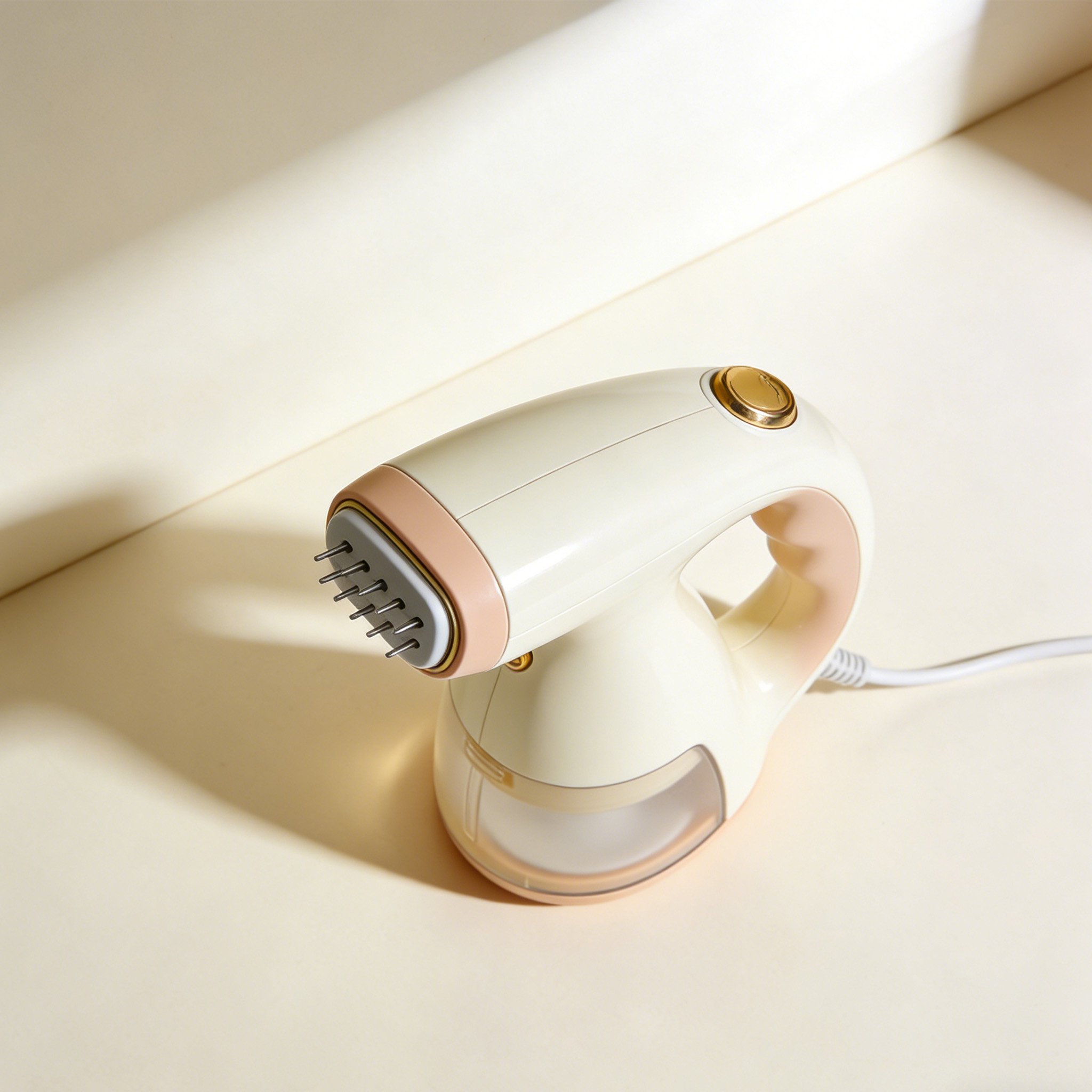 Handheld steamer removing wrinkles from shirt