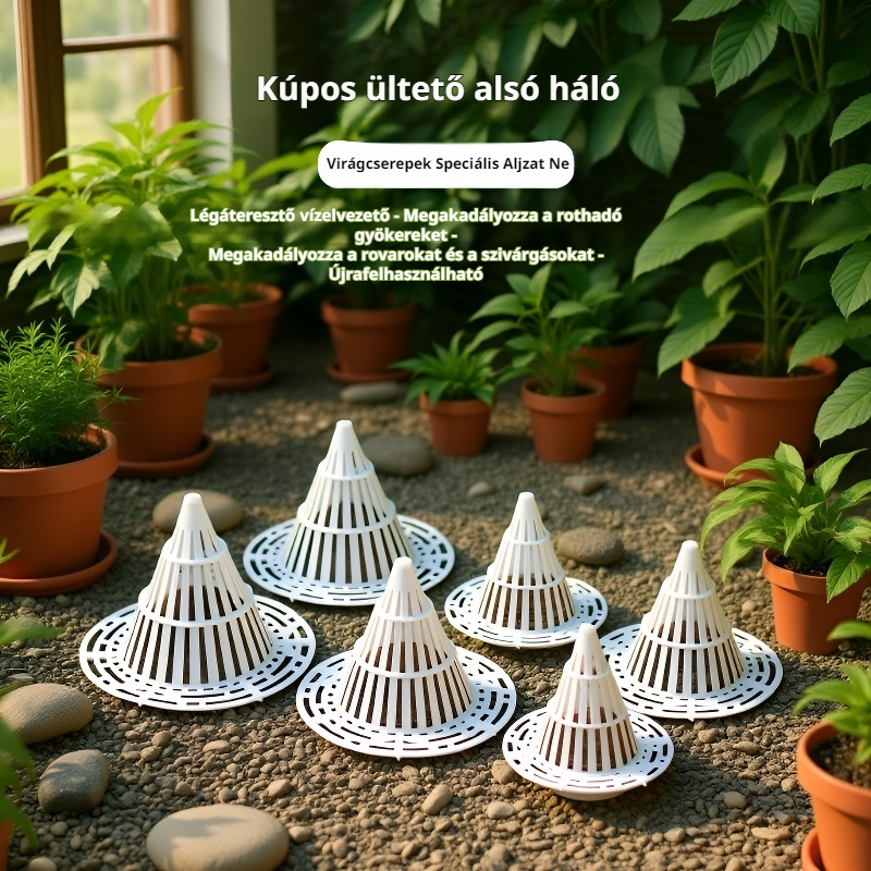 Szellőző kúpos alátét virágcserép aljára – Légáteresztő, gyökérrothadásgátló vízelvezető betét