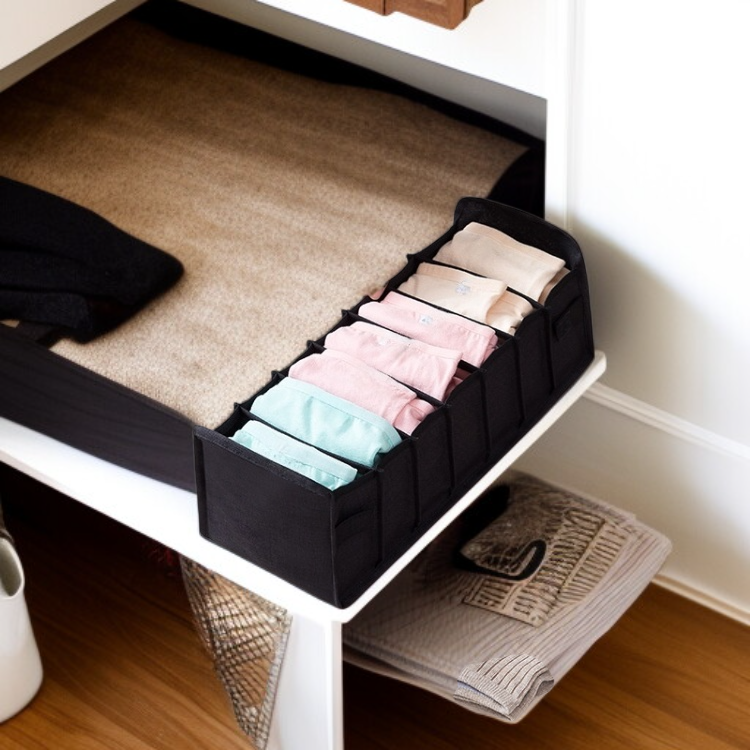 Foldable fabric underwear storage box with multiple partitions