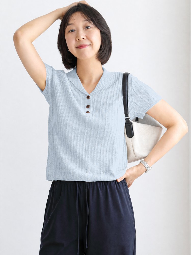 NEW！ショールカラー ケーブルニット 半袖セーター