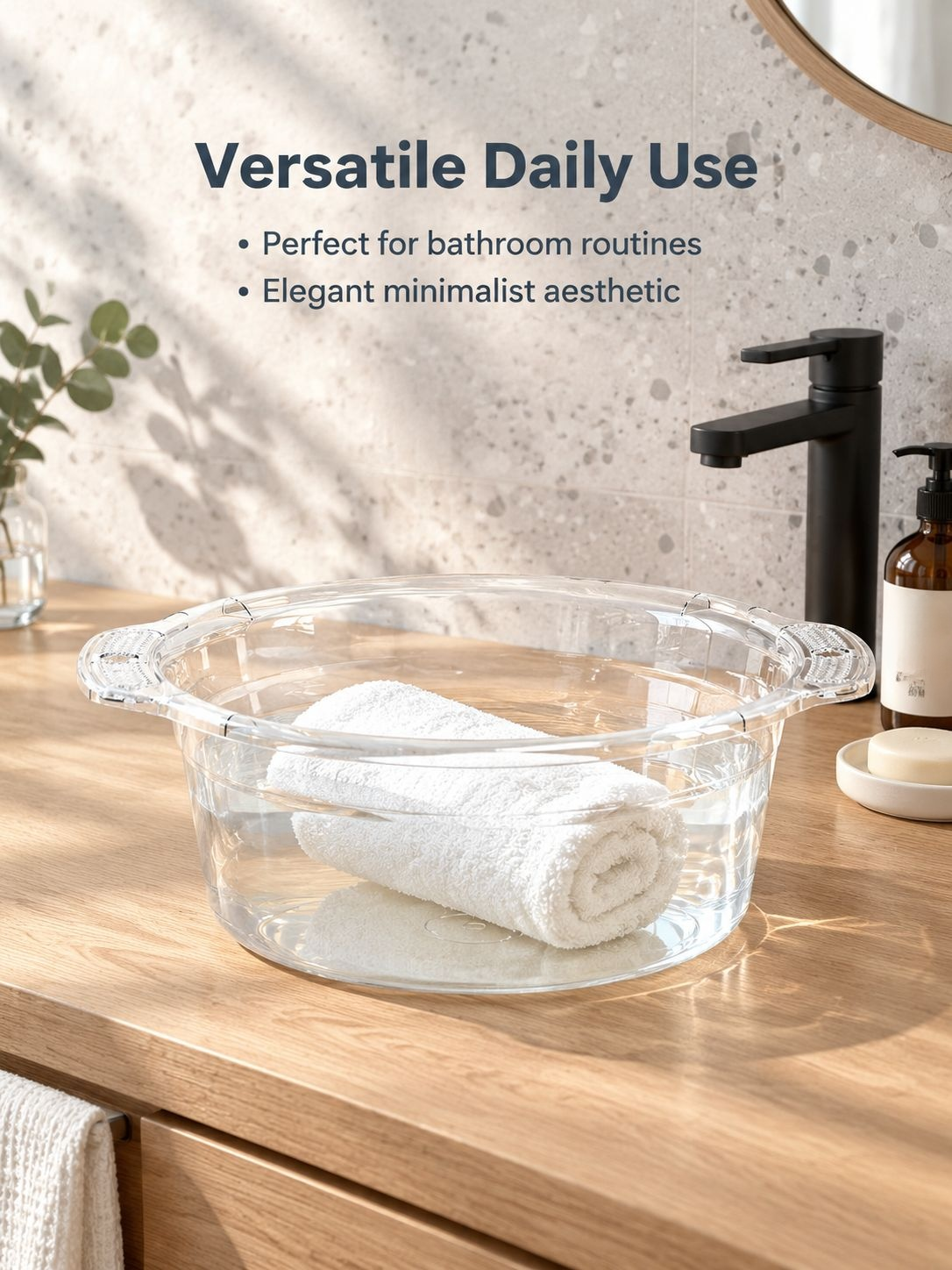 Clear wash basin for kitchen and laundry tasks