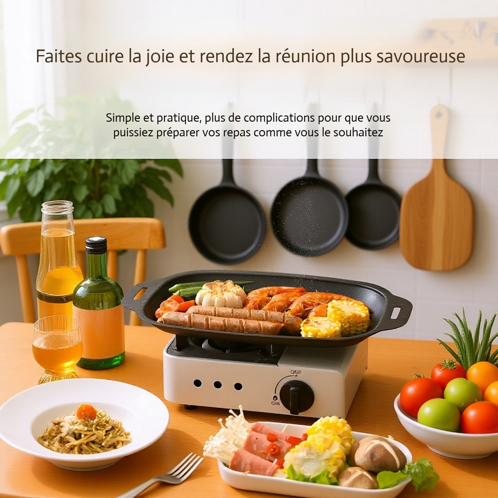 Poêle Gril Rectangulaire Antiadhésive pour Barbecue en Plein Air