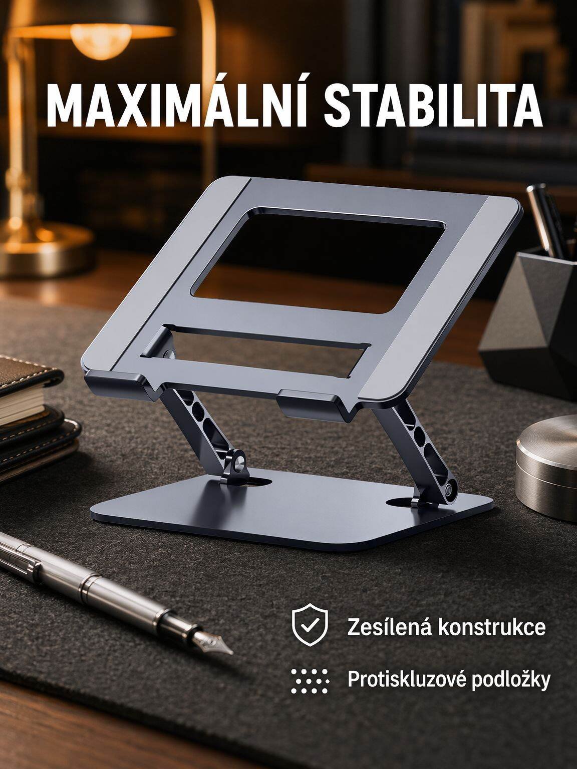 Přenosný kovový stojan na notebook s funkcí zvedání a chlazením