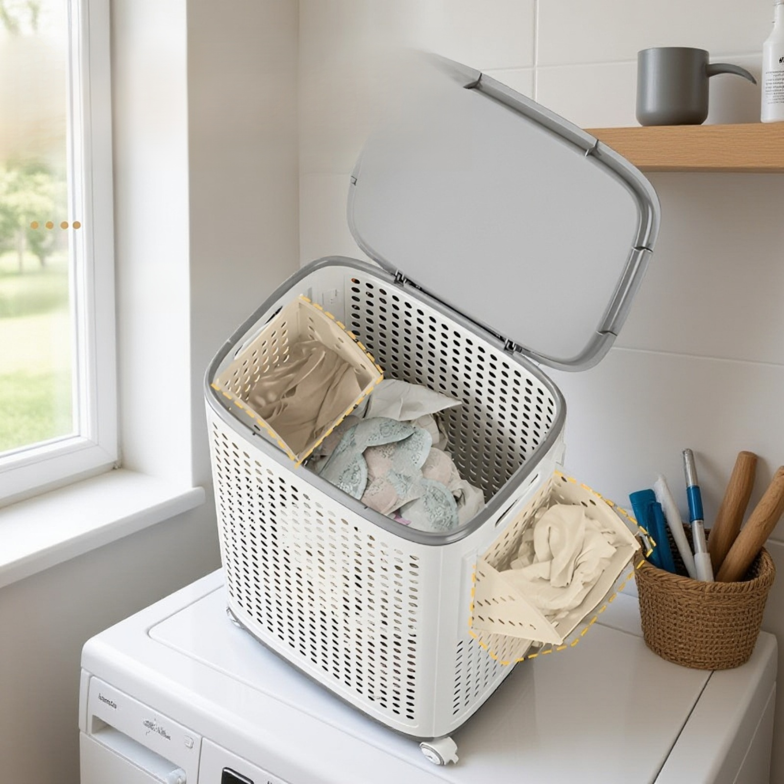 Bathroom storage solution for towels and clothes