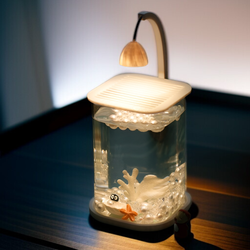 魚の水槽の闘魚、特別な魚の水槽、スーパーホワイトの小さな魚の水槽、怠惰なガラスの水槽、リビングルームの創造的なデスクトップの魚の水槽の装飾品、高級な装飾ランプ