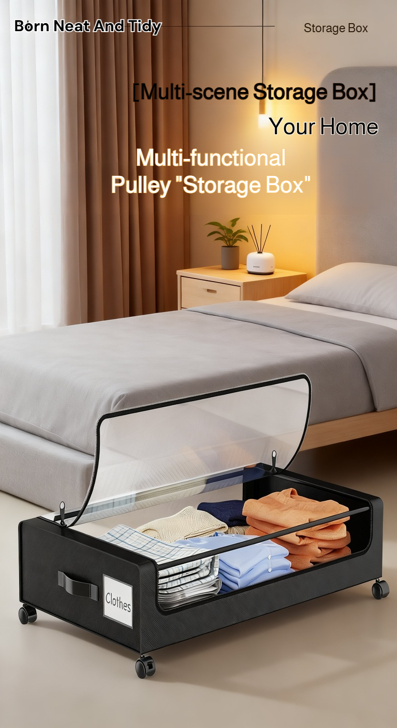 Rolling Foldable Under Bed Storage Box with Dustproof Lid
