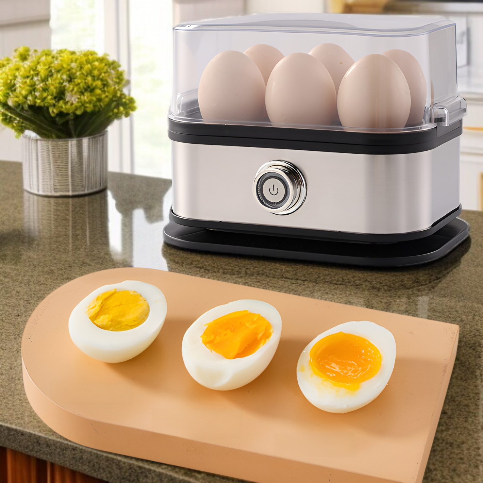 Stainless steel egg cooker electric steam cooker anti-dry burning one-button operation small mini po