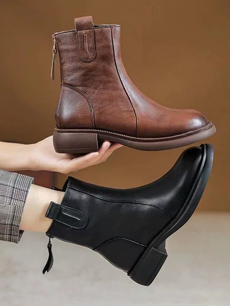 정품 가죽 짧은 부츠