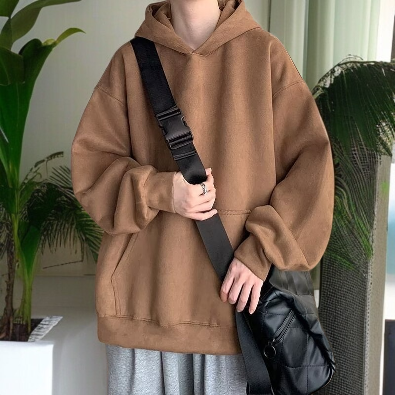 フード付きカップルスウェットシャツカジュアルレトロヘビーウェイトスエードルーズジャケット