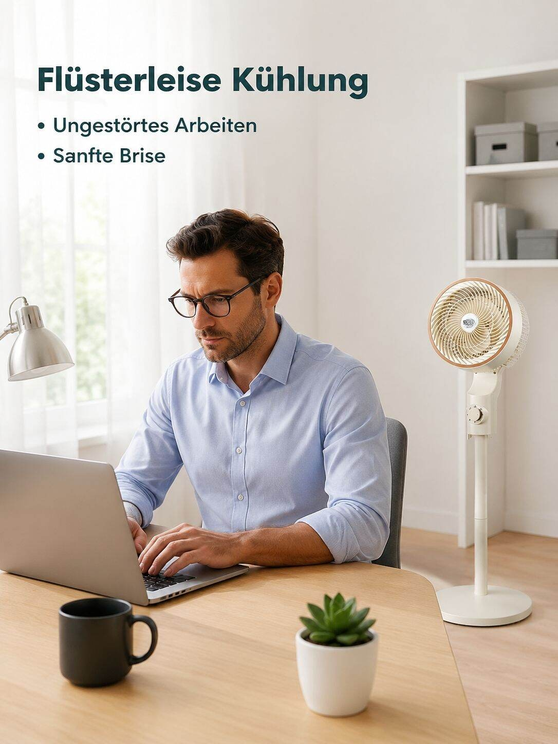 Leiser Standventilator für Zuhause und Büro, mit drei Stufen und starker Turbinenleistung