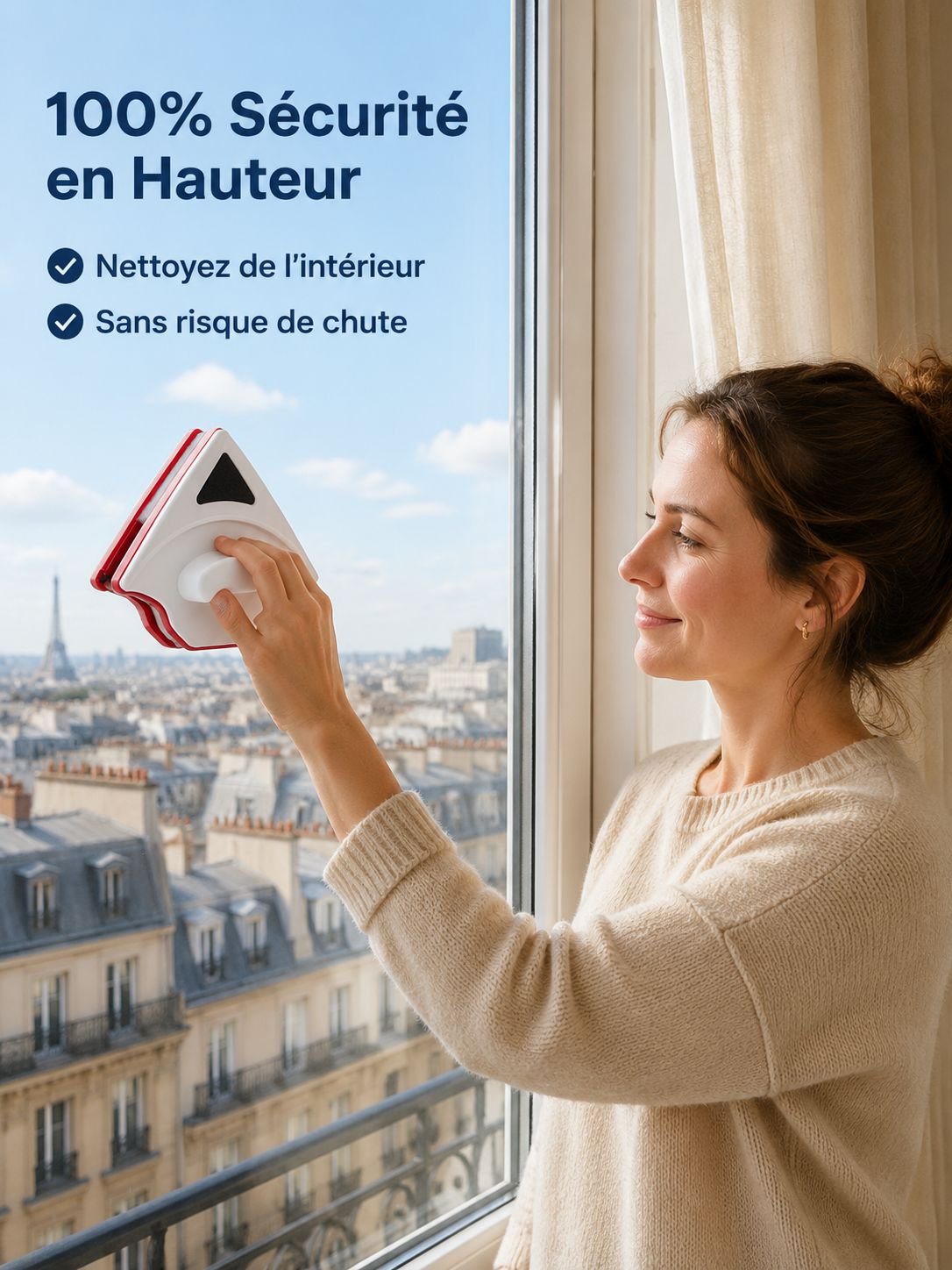 Outil de nettoyage pour vitres à simple vitrage, usage domestique