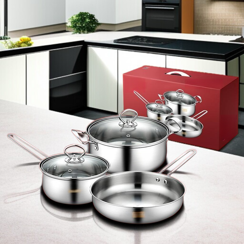 Stainless Steel 3-Piece Cookware Set (Milk Pot + Frying Pan)