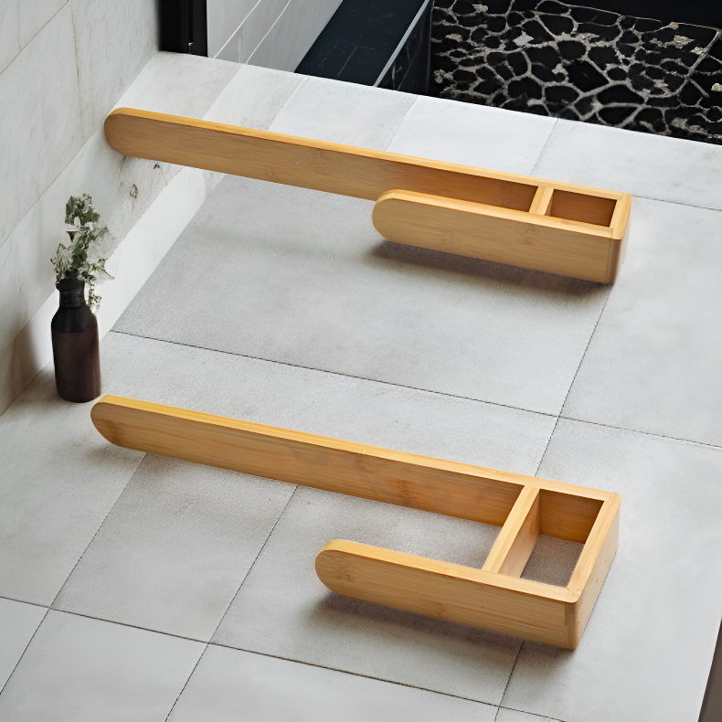 ノンホール取付竹製バスルームタオルラック