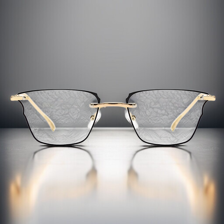 高品質無縁リーディンググラス 純チタン ブルーライト対策 不規則平面メガネ