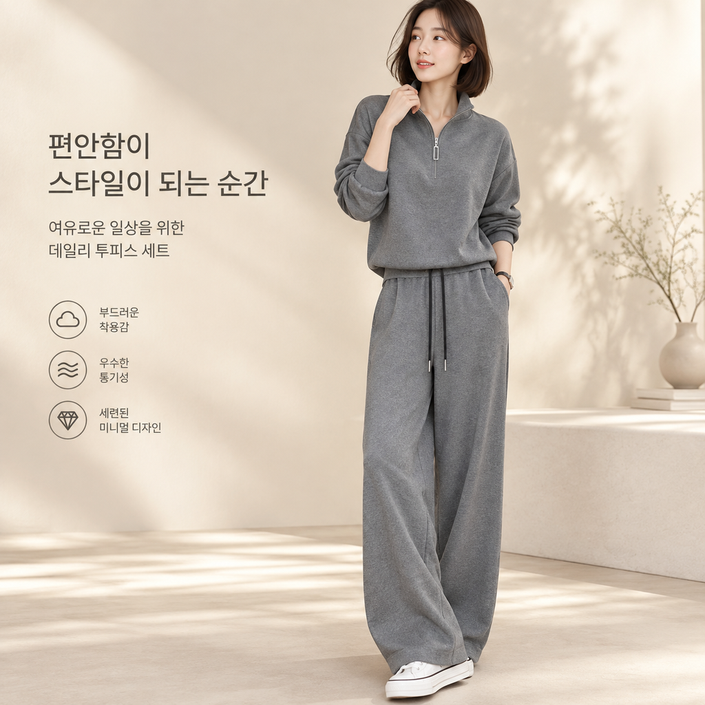 봄가을 신상 하이넥 맨투맨 여성 캐주얼 세트