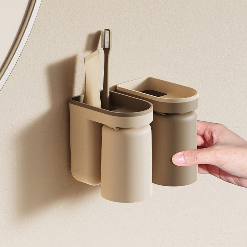 벽걸이형 거꾸로 설치되는 물빠짐 칫솔컵 정리대