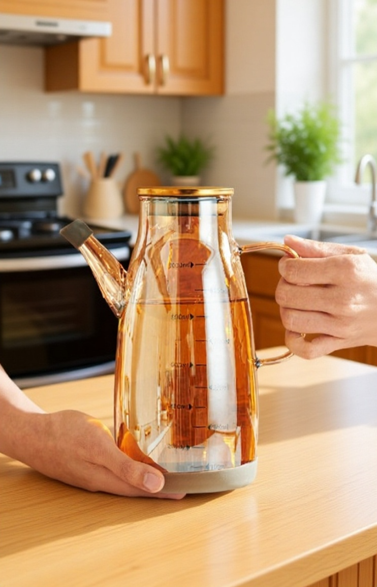 Botella de vidrio transparente para vinagre y aceite