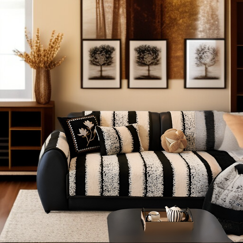 レトロなハイエンドぬいぐるみソファクッション秋と冬の厚みのあるクッション滑り止めレザーソファカバーカバー布タオル