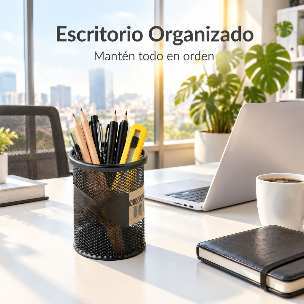 Organizador de Escritorio con Portalápices de Malla Metálica para Oficina