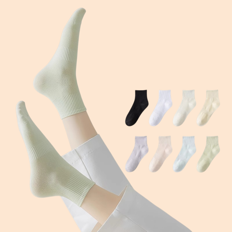 女性用純綿ソックス・無地・吸汗・通気性・カジュアル薄手ミドル丈