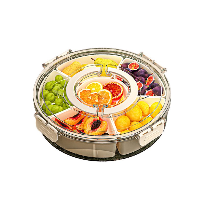 ถาดเก็บสินค้าแบบหมุนได้หกแยกพร้อมที่จับสำหรับใช้ในครัวเรือน