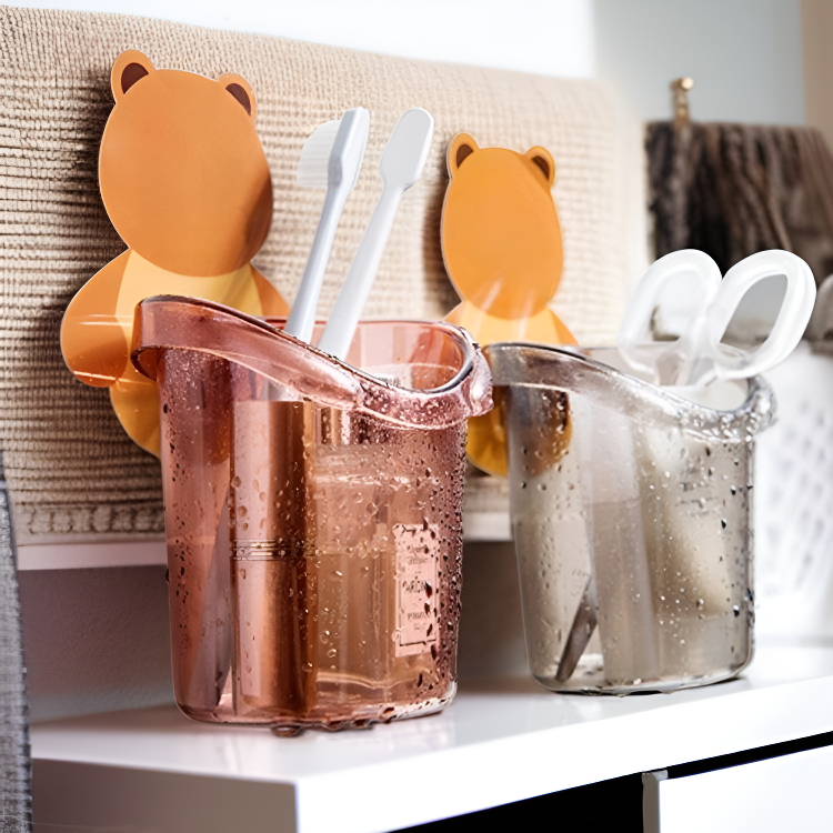 熊抱牙刷杯牙膏收納架 浴室無痕壁掛瀝水架