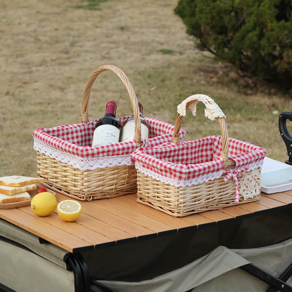 長方手提柳編收納籃花籃藤編水果籃手提籃菜藍野餐籃手工編織