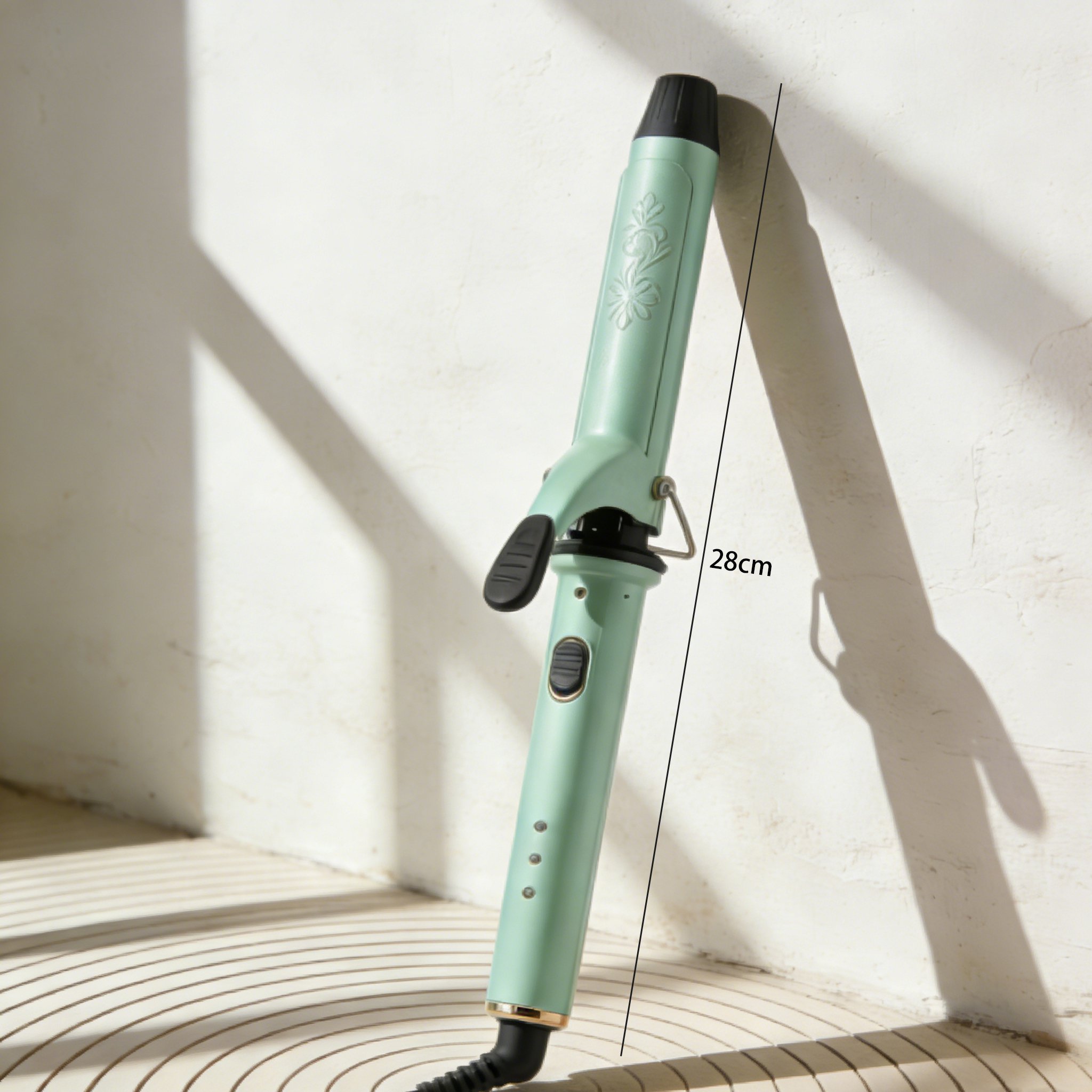 温度調整機能付きカール棒のクローズアップ