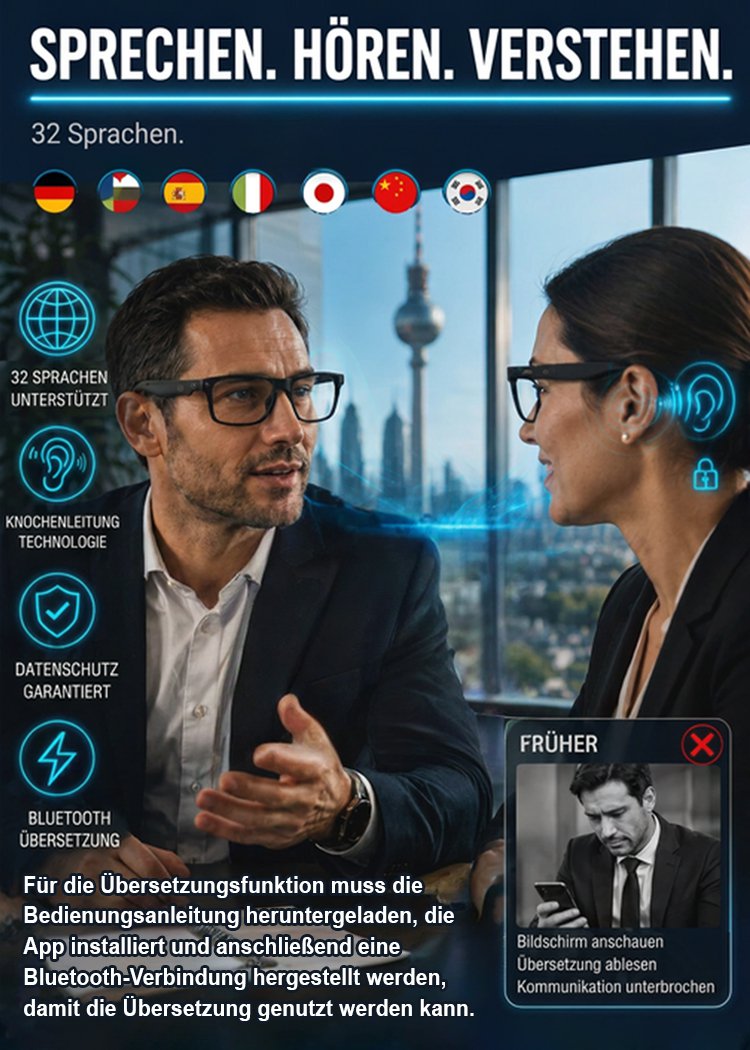 Echtzeit-AI-Übersetzungs-Sonnenbrille mit intelligentem Zoom